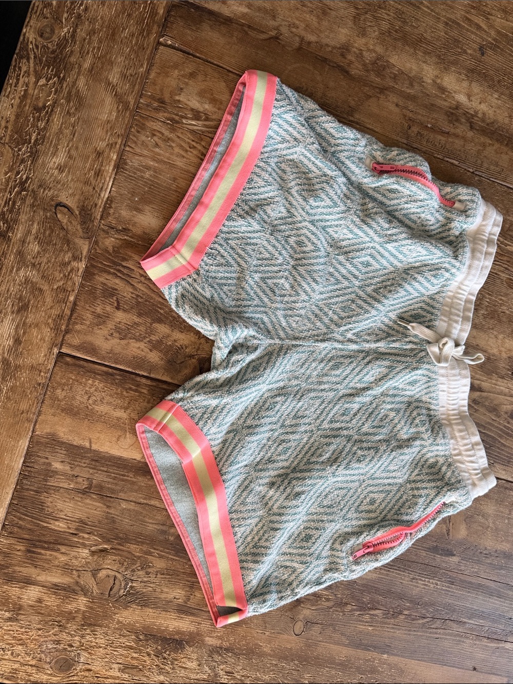 chubbies Light Blue and White Terry Lounge Shorts with Pink Trim